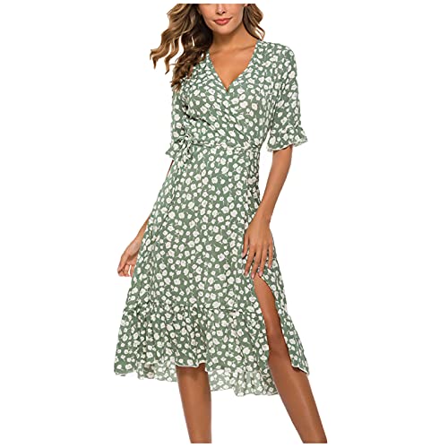 Masrin Damen A-Linie Kleid Sommer Flare Ärmel V-Ausschnitt Skaterkleid Mit Schärpen Lässiger Blumendruck Schlitz Knielanges Kleid Urlaub Strandkleid Partykleid Masrin Damen A-Linie Kleid Sommer Flare Ärmel V-Ausschnitt Skaterkleid Mit Schärpen Lässiger Blumendruck Schlitz Knielanges Kleid Urlaub Strandkleid Partykleid von Masrin