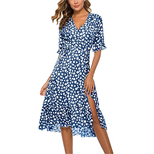 Masrin Damen A-Linie Kleid Sommer Flare Ärmel V-Ausschnitt Skaterkleid Mit Schärpen Lässiger Blumendruck Schlitz Knielanges Kleid Urlaub Strandkleid Partykleid Masrin Damen A-Linie Kleid Sommer Flare Ärmel V-Ausschnitt Skaterkleid Mit Schärpen Lässiger Blumendruck Schlitz Knielanges Kleid Urlaub Strandkleid Partykleid von Masrin