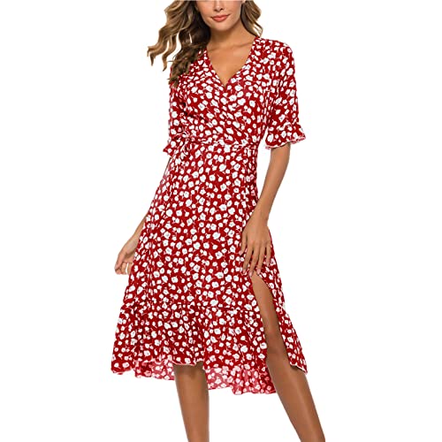 Masrin Damen A-Linie Kleid Sommer Flare Ärmel V-Ausschnitt Skaterkleid Mit Schärpen Lässiger Blumendruck Schlitz Knielanges Kleid Urlaub Strandkleid Partykleid Masrin Damen A-Linie Kleid Sommer Flare Ärmel V-Ausschnitt Skaterkleid Mit Schärpen Lässiger Blumendruck Schlitz Knielanges Kleid Urlaub Strandkleid Partykleid von Masrin