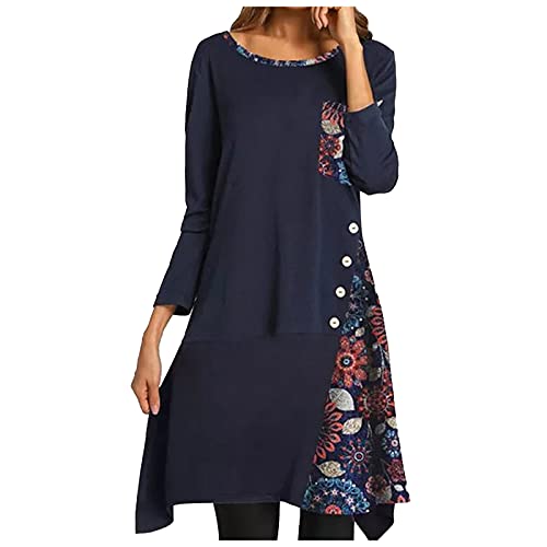 Masrin Damen Minikleid Modisches Skaterkleid mit Blumenmotiv Herbst Langarm Pullover Kleid Kleid in A-Linie mit O-Ausschnitt und Patchwork Party Kleid Strandkleid Masrin Damen Minikleid Modisches Skaterkleid mit Blumenmotiv Herbst Langarm Pullover Kleid Kleid in A-Linie mit O-Ausschnitt und Patchwork Party Kleid Strandkleid von Masrin