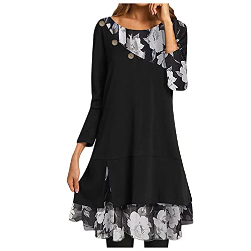 Masrin Damen Minikleid Modisches Skaterkleid mit Blumenmotiv Herbst Langarm Pullover Kleid Kleid in A-Linie mit O-Ausschnitt und Patchwork Party Kleid Strandkleid Masrin Damen Minikleid Modisches Skaterkleid mit Blumenmotiv Herbst Langarm Pullover Kleid Kleid in A-Linie mit O-Ausschnitt und Patchwork Party Kleid Strandkleid von Masrin