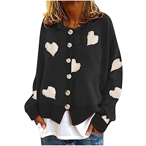 Masrin Damen Pullover Jacke Mode-Liebes-Herz-Druckmantel Langärmliger Cardigan mit Knopfleiste vorne Herbst-Fleece-Sweatshirt Dicke warme Oberbekleidung Masrin Damen Pullover Jacke Mode-Liebes-Herz-Druckmantel Langärmliger Cardigan mit Knopfleiste vorne Herbst-Fleece-Sweatshirt Dicke warme Oberbekleidung von Masrin