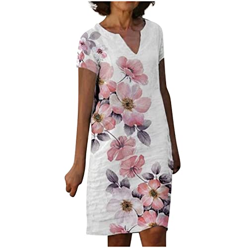 Masrin Etuikleid Damen Retro Leinenkleid mit Blumendruck Kurzärmeliges Sommerkleid mit V Ausschnitt Locker geschnittenes gerades Kleid Figurbetontes Kleider Knielang Urlaub Strandkleid Freizeitkleid Masrin Etuikleid Damen Retro Leinenkleid mit Blumendruck Kurzärmeliges Sommerkleid mit V Ausschnitt Locker geschnittenes gerades Kleid Figurbetontes Kleider Knielang Urlaub Strandkleid Freizeitkleid von Masrin