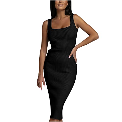 Masrin Etuikleid Damen Sexy Einfarbiges Figurbetontes Geripptes Kleid Ärmelloses Wickelkleid mit U-Ausschnitt Wrap Gesäß Abnehmen Kleider Partykleid Geschäftskleid Arbeitskleid Für Frauen von Masrin