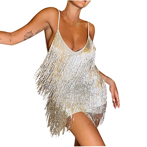 Masrin Fransenkleid Damen Sexy einfarbiges Quastenkleid Ärmelloses Minikleid mit Spaghettiträgern Rückenfreies Tanzkleid mit tiefem V-Ausschnitt Wickelkleid Sommerkleid Club Partykleid Trägerkleid Masrin Fransenkleid Damen Sexy einfarbiges Quastenkleid Ärmelloses Minikleid mit Spaghettiträgern Rückenfreies Tanzkleid mit tiefem V-Ausschnitt Wickelkleid Sommerkleid Club Partykleid Trägerkleid von Masrin