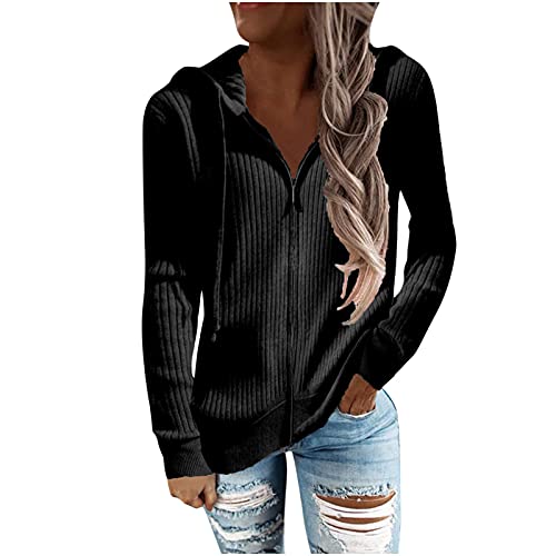 Masrin Hoodie Damen Einfarbiger Strickmantel Herbst Winter Leichte Jacke Gerippte Oberbekleidung mit Kapuze Langarm Sweatshirt mit Kordelzug Strickjacke mit Reißverschluss Sportbekleidung Masrin Hoodie Damen Einfarbiger Strickmantel Herbst Winter Leichte Jacke Gerippte Oberbekleidung mit Kapuze Langarm Sweatshirt mit Kordelzug Strickjacke mit Reißverschluss Sportbekleidung von Masrin