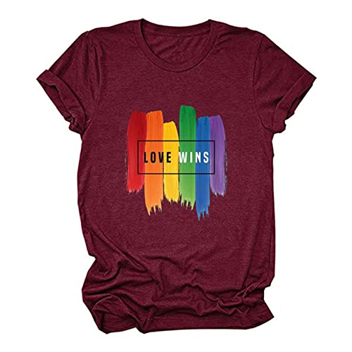 Masrin Love Wins Homosexuell T-Shirt Damen Lässige Oberteile mit Regenbogen Druck Stolz Monat Stolz Tag Geschlechtergleichstellung LGBT Tshirt Pride Truth Love von Masrin