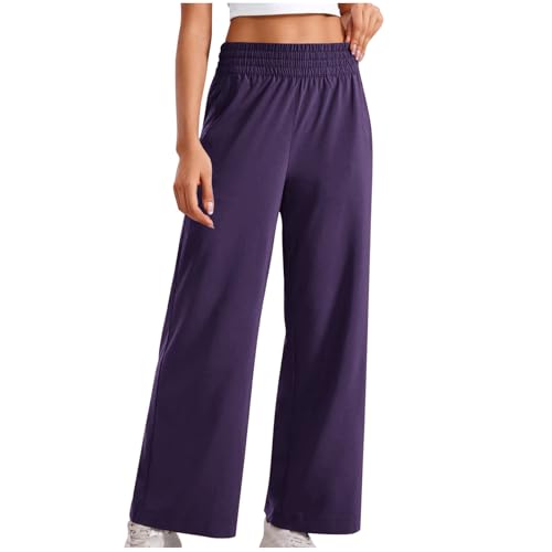 Masrin Palazzo Hose Damen Einfarbig Sportliche Freizeithose mit Elastischem Bund und Seitentaschen Locker Sommerhose Weitem Bein Hosen Weich und bequem Stoffhose Laufhose Sporthose Jogginghose von Masrin