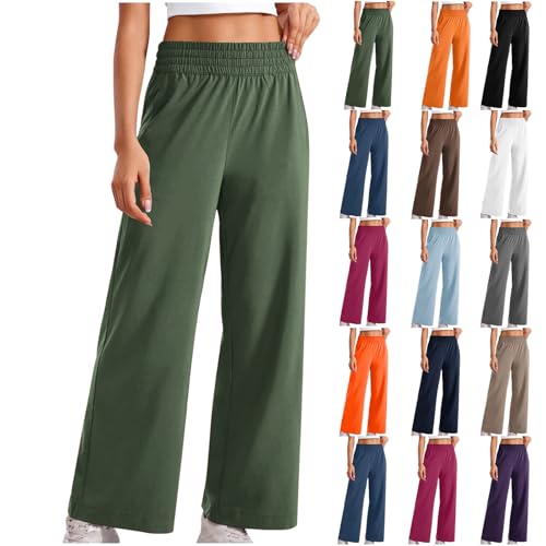 Masrin Palazzo Hose Damen Einfarbig Sportliche Freizeithose mit Elastischem Bund und Seitentaschen Locker Sommerhose Weitem Bein Hosen Weich und bequem Stoffhose Laufhose Sporthose Jogginghose von Masrin