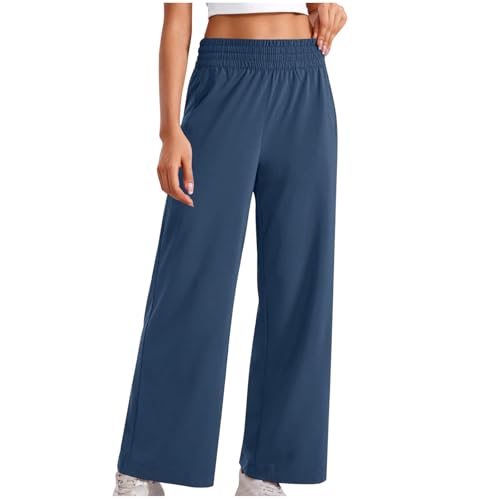 Masrin Palazzo Hose Damen Einfarbig Sportliche Freizeithose mit Elastischem Bund und Seitentaschen Locker Sommerhose Weitem Bein Hosen Weich und bequem Stoffhose Laufhose Sporthose Jogginghose von Masrin