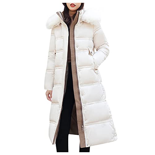 Masrin Parka Damen Lang übers Knie Daunenjacke Einfarbige Steppjacke Stehkragen Daunenmantel Gürtel Tunika Winterjacke Reißverschluss Übergangsjacke Wintermantel Trenchcoat Windbreaker Bomberjacke von Masrin