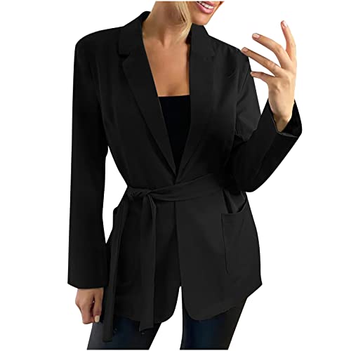 Masrin Petite Anzug Für Damen Blazer mit Gürtel Modisches Einfarbig Anzugjacke Business Bürojacke Anzugjacken offene Vorderseite Cardigan Sportlich Formaler Professionelle Kleidung Für Abschlussball von Masrin