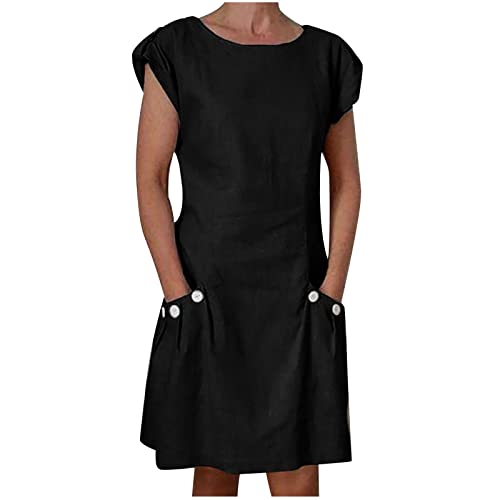 Masrin Pulloverkleid Damen Lässiges Einfarbig Sommerkleid Kurzarm O-Ausschnitt T-Shirt Kleid Knielanges Sweatkleid Lockeres Midikleid Übergröße Gerades Kleider Freizeitkleid Urlaub Strandkleid S-5XL von Masrin