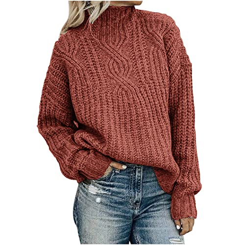 Masrin Rollkragenpullover Damen Lässige Einfarbige Strickoberteile Grob Gestrickter Pullover Hohem Kragen Langarm Sweater Sweatshirt Herbst Winter Warmer Pullover Basic Shirt Lockere Blusentops von Masrin