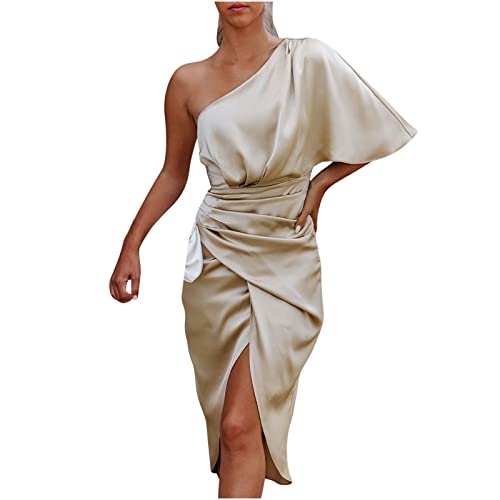 Masrin Satin Etuikleid Damen Elegantes Sexy One Shoulder Abendkleid Partykleid mit schrägem Kragen und halben Ärmeln Gerafftes figurbetontes Kleid mit Kreuz Cocktailkleid Ballkleid Masrin Satin Etuikleid Damen Elegantes Sexy One Shoulder Abendkleid Partykleid mit schrägem Kragen und halben Ärmeln Gerafftes figurbetontes Kleid mit Kreuz Cocktailkleid Ballkleid von Masrin