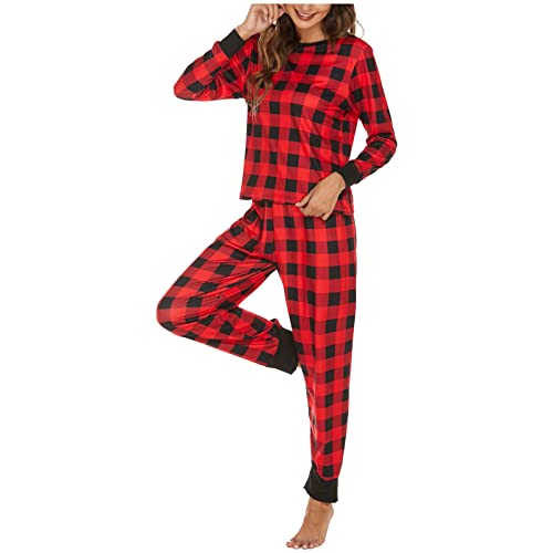 Masrin Schlafanzug Set Damen Weihnachts Nachtwäsche Anzug Zweiteiler Langarmshirt mit Rentier Kariertes Druck + Langer Hosen Outfit Christmas Loungewear Trainingsanzug S XL Masrin Schlafanzug Set Damen Weihnachts Nachtwäsche Anzug Zweiteiler Langarmshirt mit Rentier Kariertes Druck + Langer Hosen Outfit Christmas Loungewear Trainingsanzug S XL von Masrin