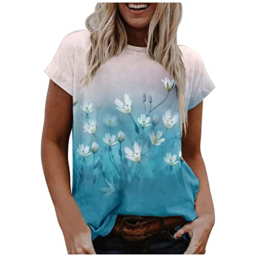 Masrin Sommer Tshirt Damen Trendige Oberteile Lässiges 3D Blumen Druck T-Shirt Rundhals Kurzärmlige Tee Tops All-Match Bluse Basic Shirt Urlaub Freizeit Pulli Laufshirt Kurzarm T-Shirts für Frauen Masrin Sommer Tshirt Damen Trendige Oberteile Lässiges 3D Blumen Druck T-Shirt Rundhals Kurzärmlige Tee Tops All-Match Bluse Basic Shirt Urlaub Freizeit Pulli Laufshirt Kurzarm T-Shirts für Frauen von Masrin