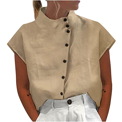 Masrin Stehkragenbluse für Damen Vintage Baumwoll Leinen Oberteile Einfarbiges Hemd Button Down Bluse Sommer Kurzarm Hemdbluse Lockeres Freizeithemd Urlaub Strand Shirts Sommershirt Leinenbluse Masrin Stehkragenbluse für Damen Vintage Baumwoll Leinen Oberteile Einfarbiges Hemd Button Down Bluse Sommer Kurzarm Hemdbluse Lockeres Freizeithemd Urlaub Strand Shirts Sommershirt Leinenbluse von Masrin