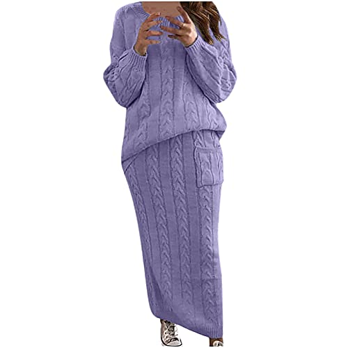 Masrin Strickkleider Set Damen Einfarbiger Pullover mit Zopfmuster zweiteilig Strick Langarm Sweatshirt + Strickrock Anzug Warmes Winter Pullover Set Masrin Strickkleider Set Damen Einfarbiger Pullover mit Zopfmuster zweiteilig Strick Langarm Sweatshirt + Strickrock Anzug Warmes Winter Pullover Set von Masrin