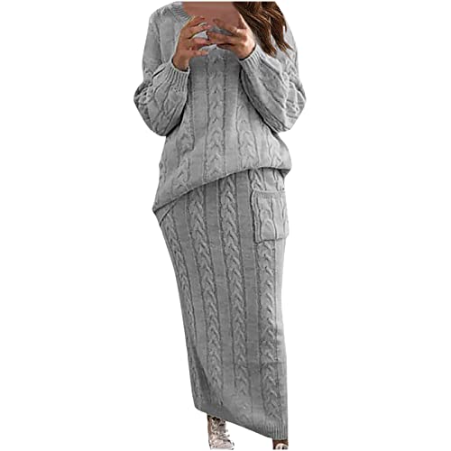Masrin Strickkleider Set Damen Einfarbiger Pullover mit Zopfmuster zweiteilig Strick Langarm Sweatshirt + Strickrock Anzug Warmes Winter Pullover Set Masrin Strickkleider Set Damen Einfarbiger Pullover mit Zopfmuster zweiteilig Strick Langarm Sweatshirt + Strickrock Anzug Warmes Winter Pullover Set von Masrin