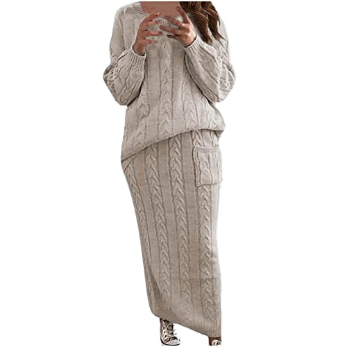 Masrin Strickkleider Set Damen Einfarbiger Pullover mit Zopfmuster zweiteilig Strick Langarm Sweatshirt + Strickrock Anzug Warmes Winter Pullover Set Masrin Strickkleider Set Damen Einfarbiger Pullover mit Zopfmuster zweiteilig Strick Langarm Sweatshirt + Strickrock Anzug Warmes Winter Pullover Set von Masrin