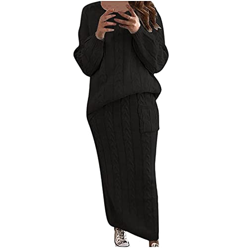 Masrin Strickkleider Set Damen Einfarbiger Pullover mit Zopfmuster zweiteilig Strick Langarm Sweatshirt + Strickrock Anzug Warmes Winter Pullover Set Masrin Strickkleider Set Damen Einfarbiger Pullover mit Zopfmuster zweiteilig Strick Langarm Sweatshirt + Strickrock Anzug Warmes Winter Pullover Set von Masrin