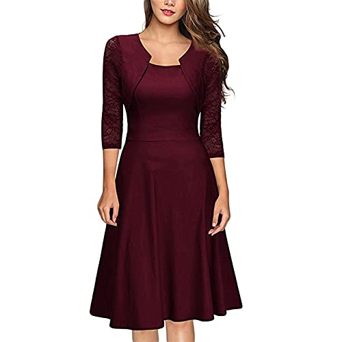 Masrin Swing Kleid Damen Retro einfarbiges Partykleid Abendkleid mit Blumenspitze und Dreiviertel Langen Ärmeln Elegantes Cocktailkleid Business Kleid mit Empire Taillennähten Skater Kleid Masrin Swing Kleid Damen Retro einfarbiges Partykleid Abendkleid mit Blumenspitze und Dreiviertel Langen Ärmeln Elegantes Cocktailkleid Business Kleid mit Empire Taillennähten Skater Kleid von Masrin