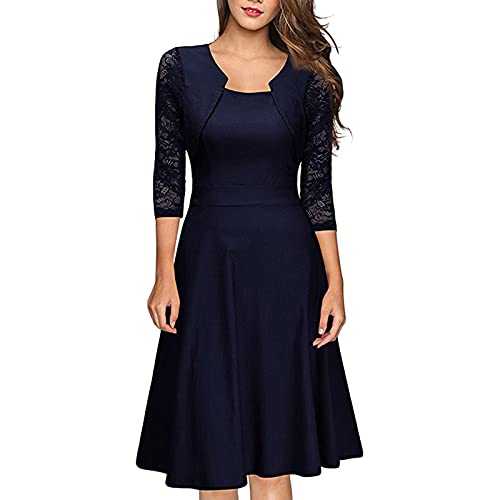 Masrin Swing Kleid Damen Retro einfarbiges Partykleid Abendkleid mit Blumenspitze und Dreiviertel Langen Ärmeln Elegantes Cocktailkleid Business Kleid mit Empire Taillennähten Skater Kleid Masrin Swing Kleid Damen Retro einfarbiges Partykleid Abendkleid mit Blumenspitze und Dreiviertel Langen Ärmeln Elegantes Cocktailkleid Business Kleid mit Empire Taillennähten Skater Kleid von Masrin