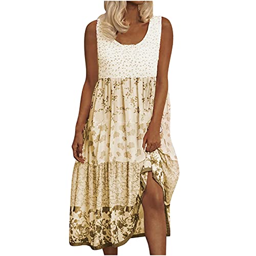 Masrin Trägerkleid für Damen Ärmelloses Sommerkleid mit Rundhalsausschnitt, Lockerem Swing Lässiges Skaterkleid mit Blumendruck Gerüschtes Patchwork-Turmkleid Urlaub Strandkleid Partykleid Masrin Trägerkleid für Damen Ärmelloses Sommerkleid mit Rundhalsausschnitt, Lockerem Swing Lässiges Skaterkleid mit Blumendruck Gerüschtes Patchwork-Turmkleid Urlaub Strandkleid Partykleid von Masrin