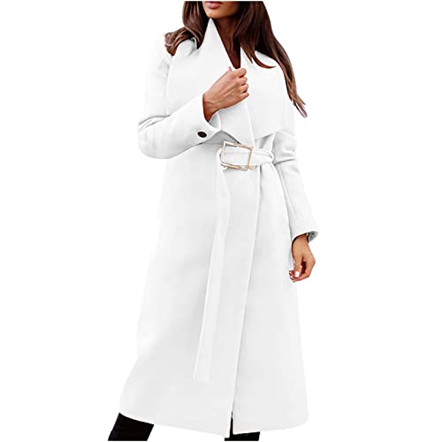 Masrin Trenchcoat Damen Lang Temperamentvoller einfarbiger Wollmantel Herbst Winter Windbreaker mit Schärpen Umlegekragen Langen Ärmeln Wolljacke Cardigan Tops mit Knopfen Strickjacke Windjacke Masrin Trenchcoat Damen Lang Temperamentvoller einfarbiger Wollmantel Herbst Winter Windbreaker mit Schärpen Umlegekragen Langen Ärmeln Wolljacke Cardigan Tops mit Knopfen Strickjacke Windjacke von Masrin