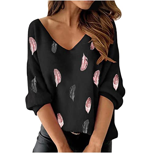 Masrin Trendige Oberteile Damen Lässiger Pullover mit Federdruck Tunika Tops mit V Ausschnitt und Langen Ärmeln Frühlings Fall Leicht Langarmshirts Lockere Bequeme Bluse Masrin Trendige Oberteile Damen Lässiger Pullover mit Federdruck Tunika Tops mit V Ausschnitt und Langen Ärmeln Frühlings Fall Leicht Langarmshirts Lockere Bequeme Bluse von Masrin