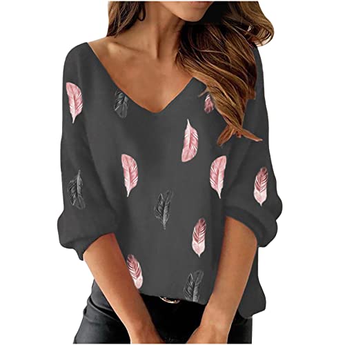 Masrin Trendige Oberteile Damen Lässiger Pullover mit Federdruck Tunika Tops mit V Ausschnitt und Langen Ärmeln Frühlings Fall Leicht Langarmshirts Lockere Bequeme Bluse Masrin Trendige Oberteile Damen Lässiger Pullover mit Federdruck Tunika Tops mit V Ausschnitt und Langen Ärmeln Frühlings Fall Leicht Langarmshirts Lockere Bequeme Bluse von Masrin