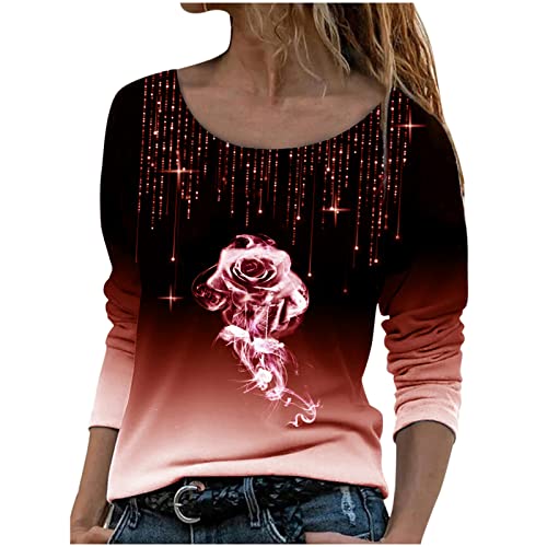 Masrin Trendige Oberteile Damen Mode Rose Gradient Printed Pullover Tunika mit O Ausschnitt und Langen Ärmeln Lockere Bequeme Bluse Herbst Langarmshirts Masrin Trendige Oberteile Damen Mode Rose Gradient Printed Pullover Tunika mit O Ausschnitt und Langen Ärmeln Lockere Bequeme Bluse Herbst Langarmshirts von Masrin