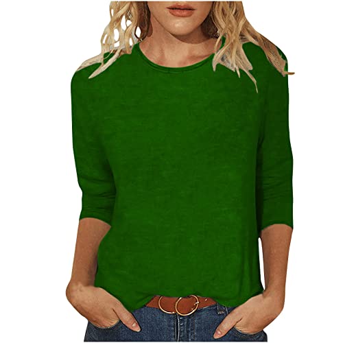 Masrin Tshirt Damen 3/4-Ärmeln T-Shirt Oberteile Lässiger Einfarbiges Pullover O-Ausschnitt Dreiviertel Ärmeln Pulli Tops Sommer Herbst Basic Shirt Lockere All-Match Tunika Bluse Blusenshirt von Masrin