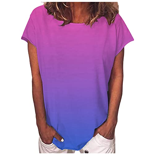 Masrin Tshirt Damen Lässige Oberteile mit Farbverlauf Kurzarm Pullover mit O-Ausschnitt Sommer Tops Basic Shirt Lockere Bequeme Tunika Bluse Streetwear kurzen Ärmeln T-Shirts für Frauen S-4XL Masrin Tshirt Damen Lässige Oberteile mit Farbverlauf Kurzarm Pullover mit O-Ausschnitt Sommer Tops Basic Shirt Lockere Bequeme Tunika Bluse Streetwear kurzen Ärmeln T-Shirts für Frauen S-4XL von Masrin