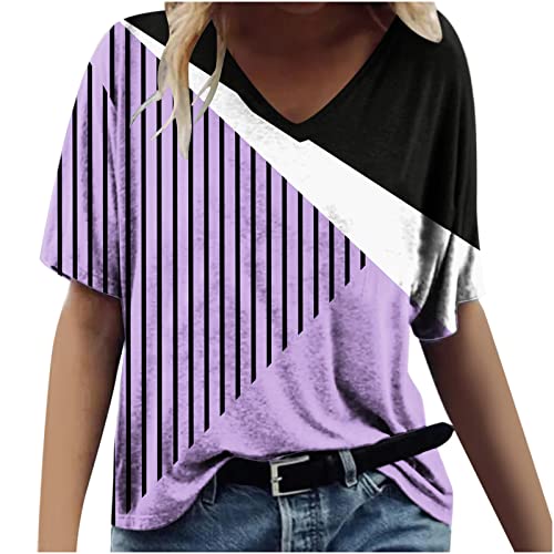Masrin Tshirt Oberteile Sommer Damen Oversize Kontrastfarbenes Patchwork T-Shirt V-Ausschnitt Kurzarm Basic Shirt All-Match Bluse Locker Shirtbluse Laufshirt Kurzarm T-Shirts für Frauen Strandtunika Masrin Tshirt Oberteile Sommer Damen Oversize Kontrastfarbenes Patchwork T-Shirt V-Ausschnitt Kurzarm Basic Shirt All-Match Bluse Locker Shirtbluse Laufshirt Kurzarm T-Shirts für Frauen Strandtunika von Masrin