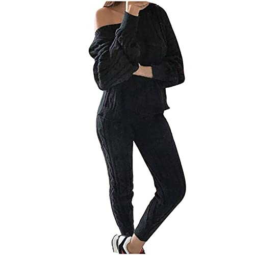 Masrin Warme Loungewear Damen Winter einfarbig gestricktes Set Langarm Pullover mit Rundhalsausschnitt + Strickhose Thermo Nachtwäsche Babypuppen Negligés Pyjama Set Masrin Warme Loungewear Damen Winter einfarbig gestricktes Set Langarm Pullover mit Rundhalsausschnitt + Strickhose Thermo Nachtwäsche Babypuppen Negligés Pyjama Set von Masrin