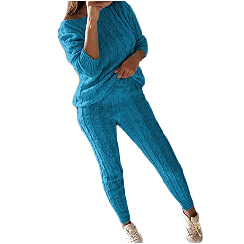 Masrin Warme Loungewear Damen Winter einfarbig gestricktes Set Langarm Pullover mit Rundhalsausschnitt + Strickhose Thermo Nachtwäsche Babypuppen Negligés Pyjama Set Masrin Warme Loungewear Damen Winter einfarbig gestricktes Set Langarm Pullover mit Rundhalsausschnitt + Strickhose Thermo Nachtwäsche Babypuppen Negligés Pyjama Set von Masrin
