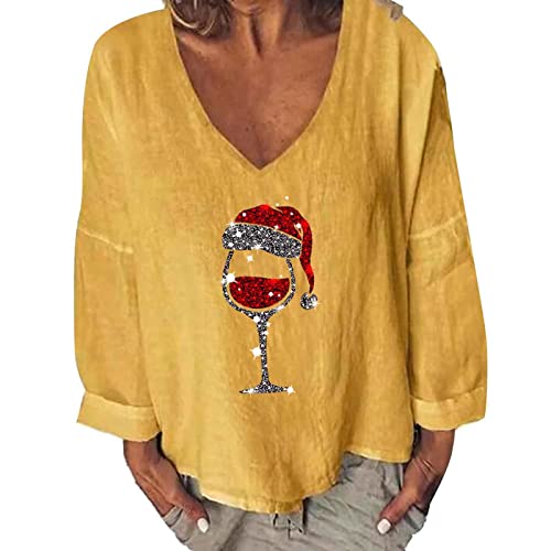 Masrin Weihnachtsbluse Damen Vintage Baumwoll Leinen Oberteile Lustiges Weinglas Muster T-Shirt V-Ausschnitt Langarm Pullover Große Größe Lose Pulli Tops Merry Christmas Langarmshirt Streetwear Masrin Weihnachtsbluse Damen Vintage Baumwoll Leinen Oberteile Lustiges Weinglas Muster T-Shirt V-Ausschnitt Langarm Pullover Große Größe Lose Pulli Tops Merry Christmas Langarmshirt Streetwear von Masrin