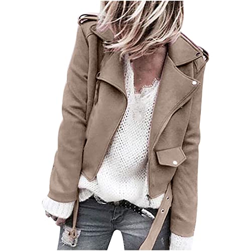 Masrin Winterjacke Damen Einfarbige Wildlederjacke Kurze Jacke mit Revers und Langen Ärmeln Crop Tops Cardigan Bluse mit Reißverschluss vorne Straßen Hipster Übergangsjacke Wintermantel Masrin Winterjacke Damen Einfarbige Wildlederjacke Kurze Jacke mit Revers und Langen Ärmeln Crop Tops Cardigan Bluse mit Reißverschluss vorne Straßen Hipster Übergangsjacke Wintermantel von Masrin
