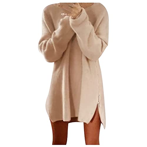Minikleid Damen Modisches einfarbiges Plüsch Kleid Winter Sweatshirtkleid Etuikleid mit O Ausschnitt und langen Ärmeln Pulloverkleid mit seitlichem Reißverschluss und Schlitz Warmes Fleecekleid Minikleid Damen Modisches einfarbiges Plüsch Kleid Winter Sweatshirtkleid Etuikleid mit O Ausschnitt und langen Ärmeln Pulloverkleid mit seitlichem Reißverschluss und Schlitz Warmes Fleecekleid von Masrin