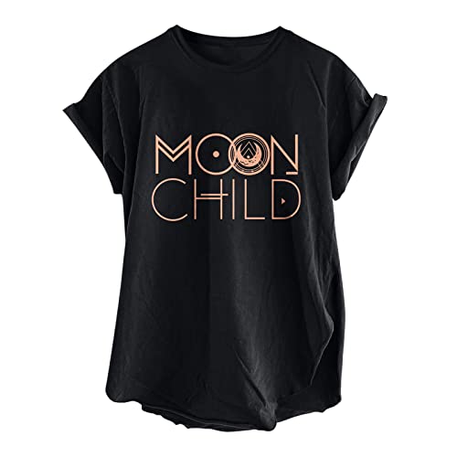 Moon Child Tshirt Damen Trendige Oberteile Vintage Brief bedrucktes T Shirt im gotischen Stil unregelmäßigem Saum Bluse Sommer Rundhals Kurzarm Basic Shirt Lose All Match Tops Streetwear Moon Child Tshirt Damen Trendige Oberteile Vintage Brief bedrucktes T Shirt im gotischen Stil unregelmäßigem Saum Bluse Sommer Rundhals Kurzarm Basic Shirt Lose All Match Tops Streetwear von Masrin