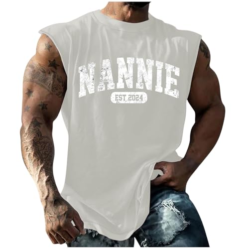 NANNIE 2024 Tank Top Herren Sommer Ärmellos T-shirt Plus Size Muskelshirt Neu Cooler Briefmuster Tanktops Elastisch Fitness Sportshirt Laufshirt Trendige Sport Oberteile Streetwear S-5XL von Masrin