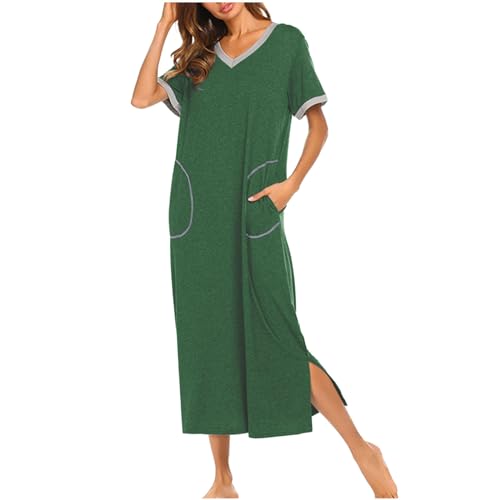 Nachthemd Damen Einfarbiges Maxikleid V-Ausschnitt Langarm Pulloverkleid Knöchellange Nachtwäsche mit Taschen Pyjama mit Seitenschlitz Schlafanzug Nachtkleid Nightdress Nachthemd Damen Einfarbiges Maxikleid V-Ausschnitt Langarm Pulloverkleid Knöchellange Nachtwäsche mit Taschen Pyjama mit Seitenschlitz Schlafanzug Nachtkleid Nightdress von Masrin