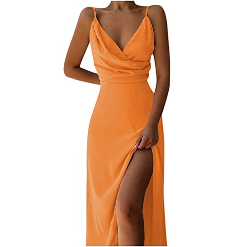 Partykleid Damen Spaghettiträger Etuikleid mit tiefem V Ausschnitt Einfarbiges figurbetontes Kleid Ärmelloses rückenfreies Wickelkleid Abendkleid mit hohem Schlitz Langes Cocktailkleid Ballkleid Partykleid Damen Spaghettiträger Etuikleid mit tiefem V Ausschnitt Einfarbiges figurbetontes Kleid Ärmelloses rückenfreies Wickelkleid Abendkleid mit hohem Schlitz Langes Cocktailkleid Ballkleid von Masrin