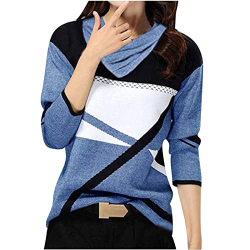 Pullover Damen Lässige kontrastfarbene gestreifte Steppnähte Langarm Pulli Tops mit Schalkragen Herbst Winter Kaschmir Sweatshirt mit Taschen Baggy Bequeme Tunika Bluse Langarmshirts Pullover Damen Lässige kontrastfarbene gestreifte Steppnähte Langarm Pulli Tops mit Schalkragen Herbst Winter Kaschmir Sweatshirt mit Taschen Baggy Bequeme Tunika Bluse Langarmshirts von Masrin