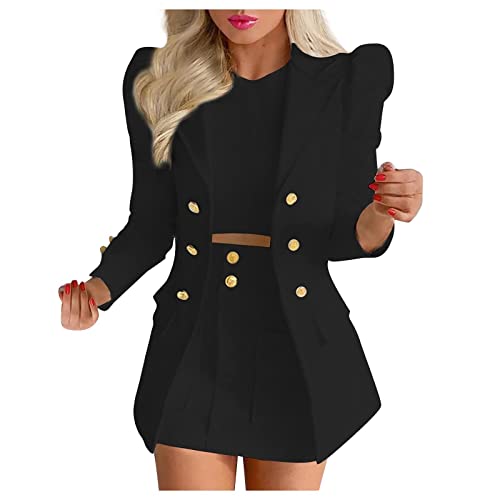 Rock & Blazer Kombination Damen Temperament Business Anzug Set zweiteilig Professionelle Kleidung für Bürodamen OL Pendler Kostüm Einfarbiger Blazer + Minirock Zweireihige Anzugjacke Anzug Mantel von Masrin