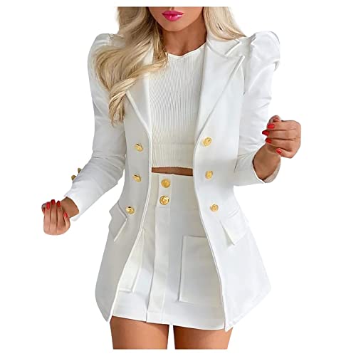 Rock & Blazer Kombination Damen Temperament Business Anzug Set zweiteilig Professionelle Kleidung für Bürodamen OL Pendler Kostüm Einfarbiger Blazer + Minirock Zweireihige Anzugjacke Anzug Mantel Rock & Blazer Kombination Damen Temperament Business Anzug Set zweiteilig Professionelle Kleidung für Bürodamen OL Pendler Kostüm Einfarbiger Blazer + Minirock Zweireihige Anzugjacke Anzug Mantel von Masrin