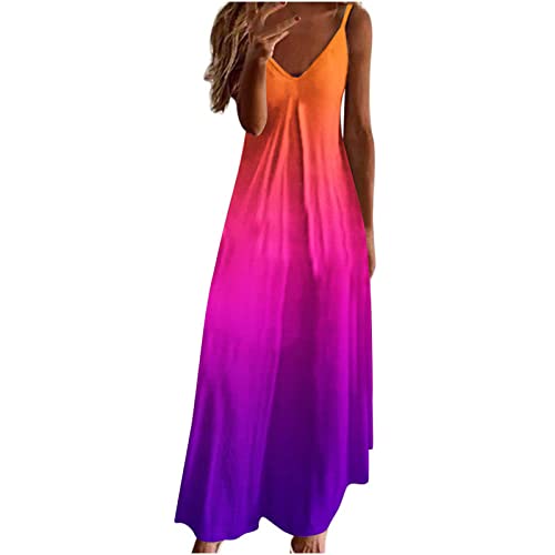 Sommerkleid Damen A-Linie Kleider Lässiges Farbverlauf Druck Maxikleid Ärmelloses Trägerkleid mit V-Ausschnitt Urlaub Strandkleid Schmetterlings Freizeitkleid Partykleid Skaterkleid Sonnenkleid von Masrin