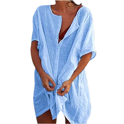 Sommerkleid Damen Baumwoll Leinen Kleider Lässiges Einfarbiges Minikleid Knopfleiste offener Vorderseite Cardigan Kleid Kurzärmliges Sonnenkleid Dünnes Hemdkleid Freizeitkleid Urlaub Strandkleid Sommerkleid Damen Baumwoll Leinen Kleider Lässiges Einfarbiges Minikleid Knopfleiste offener Vorderseite Cardigan Kleid Kurzärmliges Sonnenkleid Dünnes Hemdkleid Freizeitkleid Urlaub Strandkleid von Masrin